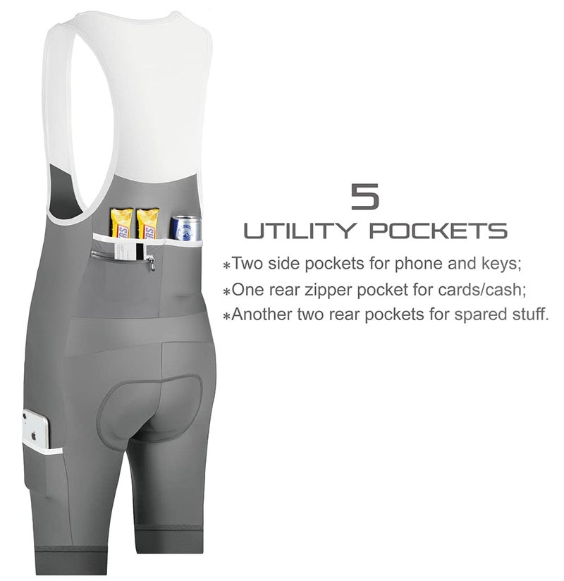 CEROTIPOLAR Cycling Bibs Men, Long Riding Pad Bicycle Biking Bib Shorts UPF50+ Gray - Image 4