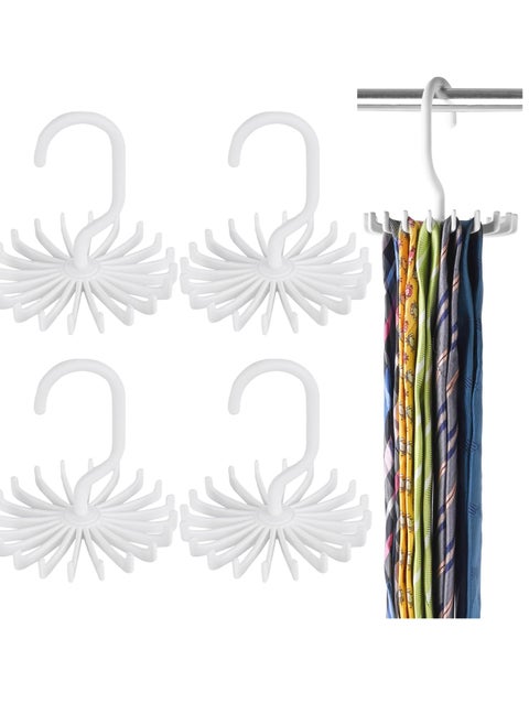4 Piece Rotating Scarf and Tie Rack Adjustable Storage Solution for Belts and Accessories in White