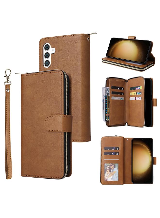 اس-توب جراب لهاتف Samsung Galaxy S24+ 5G مزود بـ 9 فتحات للبطاقات وحقيبة محفظة بسحاب وحافظة جلدية للهاتف - Image 1