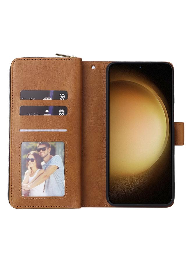 اس-توب جراب لهاتف Samsung Galaxy S24+ 5G مزود بـ 9 فتحات للبطاقات وحقيبة محفظة بسحاب وحافظة جلدية للهاتف - Image 4