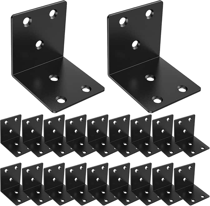 L Shaped Corner Brackets, 20 Pcs 90 Degree Black Metal Brackets 28x28x35mm for Furniture Wood Shelves