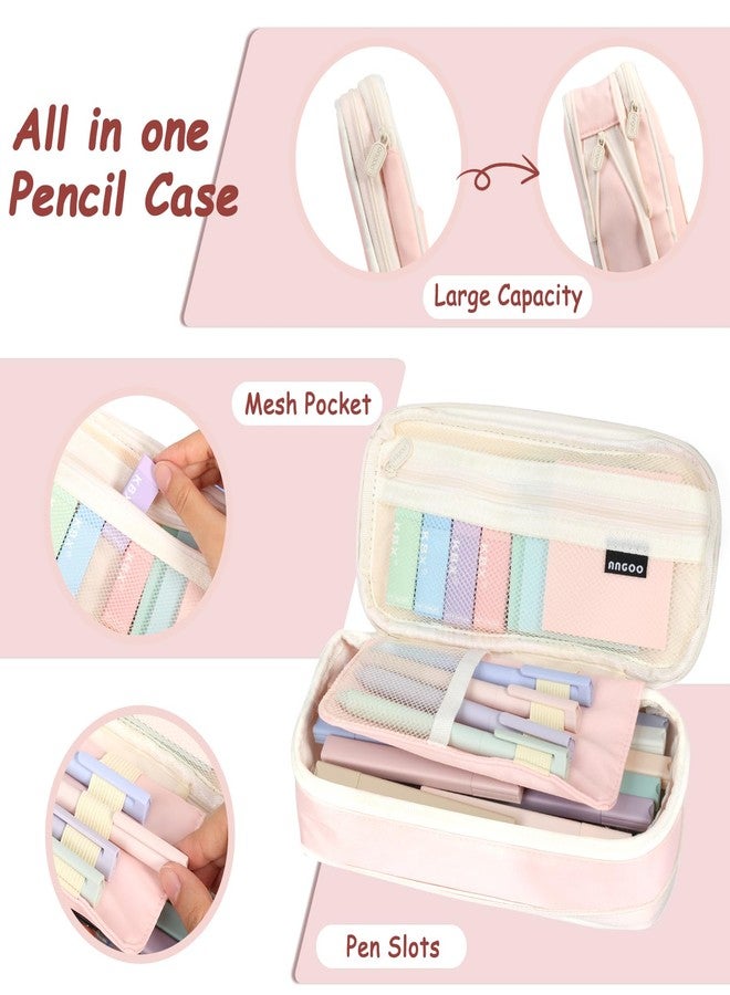 QFOUR 72 PCS Pencil Case with Supplies, Aesthetic School Supplies, 12 Highlighters, Colored & Black Ink Gel Pens, 6 Mechanical Pencils Set, Essentials Stationary Set, Pink - Image 3