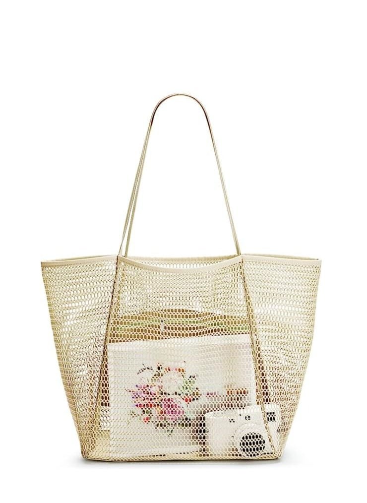 SYOSI - Mesh Beach Bag for Women, Large Tote Bag Lightweight Foldable Beach Tote with Zipper Pocket for Women Vacation Beach Pool Trip - Image 1