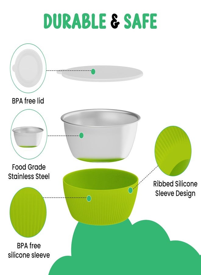 Jayour Kids Stainless Steel Bowls with Anti-Slip Silicone Sleeves | Dishwasher Safe | Premium Toddler Bowls for Eating | Perfect for Toddlers & Kids - Set of 4 - Image 2