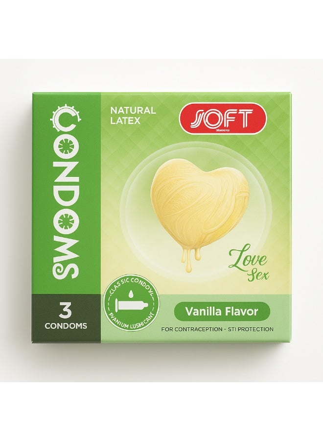واقي ذكري سوفت نكهة الفانيليا – لاتكس طبيعي – 3 قطع | حماية وأمان مع رائحة الفانيليا الناعمة