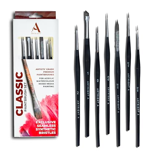 Artright Miniature Fine Detailing Thin Brush Set of 7pcs, Brushes for Acrylic, Oil, Watercolor & Gouche Painting, Useful for Beginner & Professional, Wooden Handle Synthetic Bristle - Image 1