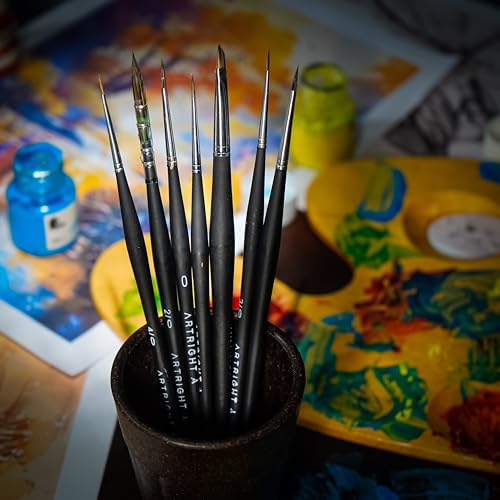 Artright Miniature Fine Detailing Thin Brush Set of 7pcs, Brushes for Acrylic, Oil, Watercolor & Gouche Painting, Useful for Beginner & Professional, Wooden Handle Synthetic Bristle - Image 3