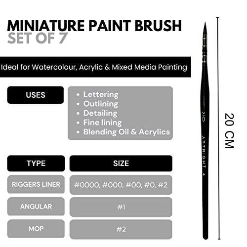 Artright Miniature Fine Detailing Thin Brush Set of 7pcs, Brushes for Acrylic, Oil, Watercolor & Gouche Painting, Useful for Beginner & Professional, Wooden Handle Synthetic Bristle - Image 2