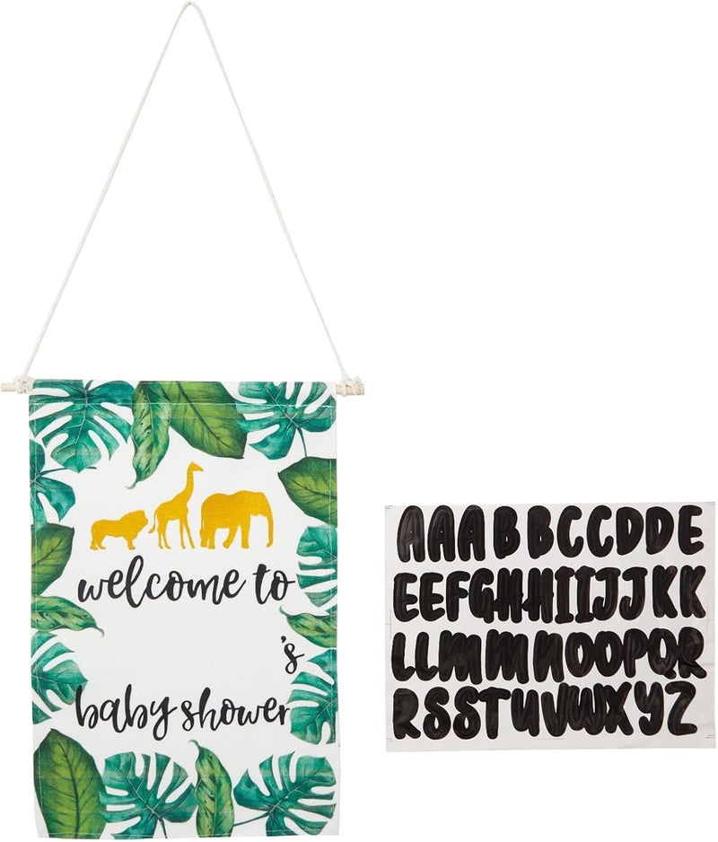 Sparkle and Bash Custom Safari Baby Shower Decorations Canvas Welcome Sign with Sticker Sheets 3 Pieces - Image 1