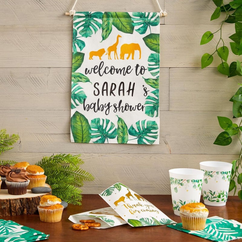 Sparkle and Bash Custom Safari Baby Shower Decorations Canvas Welcome Sign with Sticker Sheets 3 Pieces - Image 2
