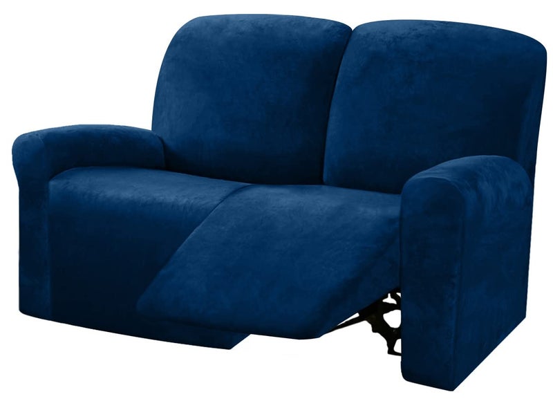 ULTICOR Reclining Love Seat Slipcover 48  65 L 6Piece Velvet Stretch Loveseat Recliner Cover 2 Seat Reclining Sofa Cover Thick Soft Washable Navy