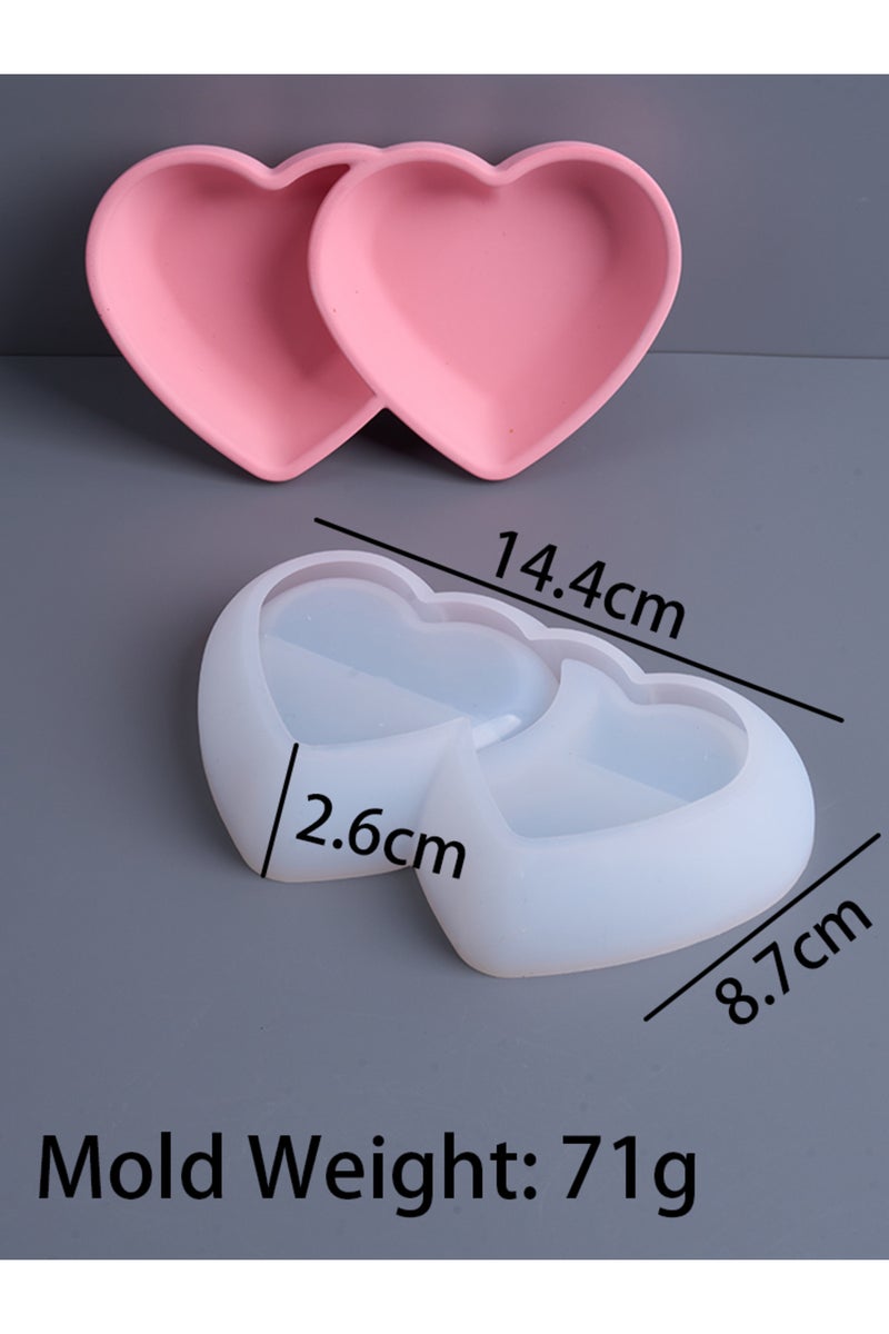 tray DIY Double Heart Candle Bowl Silicone Mold Love Jewelry Storage Tray Concrete Plaster Mould Flo