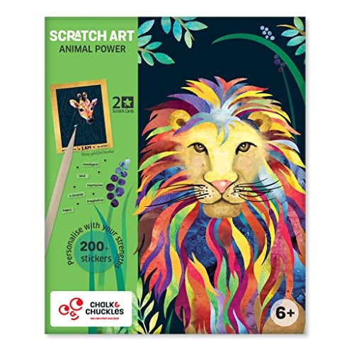 Chalk and Chuckles Animal Power Scratch Art Kit for Kids 6-12, DIY Sticker Activity, Birthday Return Gifts for Girls & Boys Ages 5, 6, 7, 8, 9, 10 Year Old, Travel Toys Paper Craft Kit - Image 1