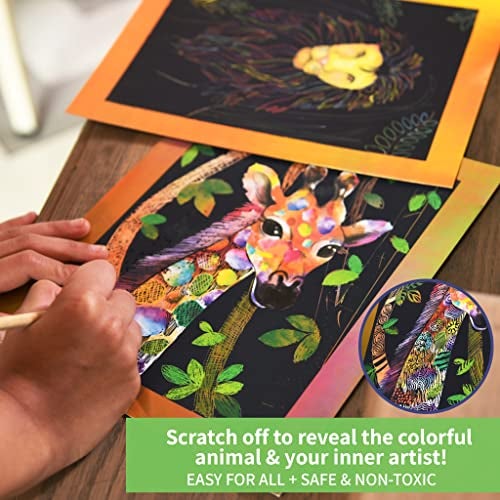 Chalk and Chuckles Animal Power Scratch Art Kit for Kids 6-12, DIY Sticker Activity, Birthday Return Gifts for Girls & Boys Ages 5, 6, 7, 8, 9, 10 Year Old, Travel Toys Paper Craft Kit - Image 3