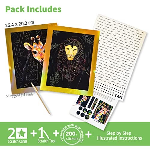 Chalk and Chuckles Animal Power Scratch Art Kit for Kids 6-12, DIY Sticker Activity, Birthday Return Gifts for Girls & Boys Ages 5, 6, 7, 8, 9, 10 Year Old, Travel Toys Paper Craft Kit - Image 2