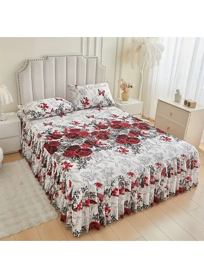 Full Size Bed Skirt Set With 2 Pillowcases National Color Peony Breathable Non Slip Mattress Cover - Image 4