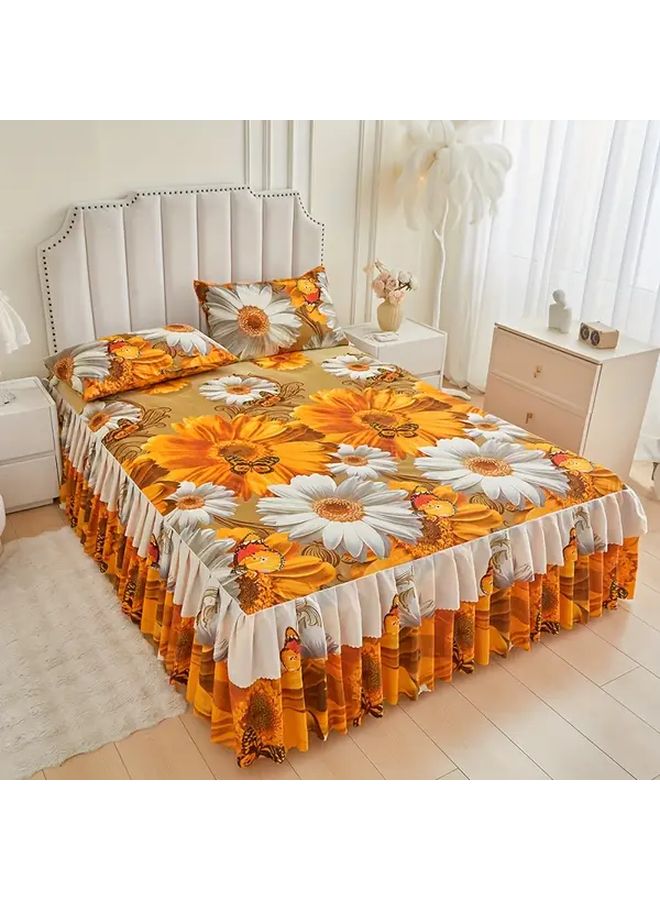 Full Size Bed Skirt Set With 2 Pillowcases National Color Peony Breathable Non Slip Mattress Cover - Image 5