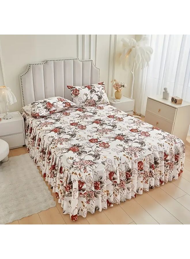 Full Size Bed Skirt Set With 2 Pillowcases National Color Peony Breathable Non Slip Mattress Cover - Image 2