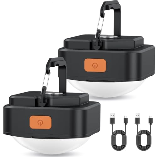 FLY2SKY Rechargeable Camping Lights FLY2SKY 2Pcs Black Tent Lights Mini Flashlight Portable LED Camping Lantern Survival Gear Camping Accessories for Hiking Backpacking Fishing Hurricane Emergency Outage - Image 1