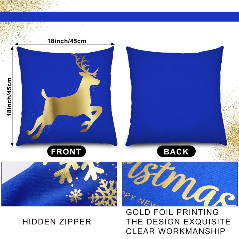Tatuo 6 Pcs Christmas Pillow Covers Cushion Covers Decoration 18 x 18 in Christmas Pillow Cover Winter Holiday Decor Throw Pillow Case for Sofa Couch Xmas Office Bedroom Decorations(Blue  Gold) - Image 2