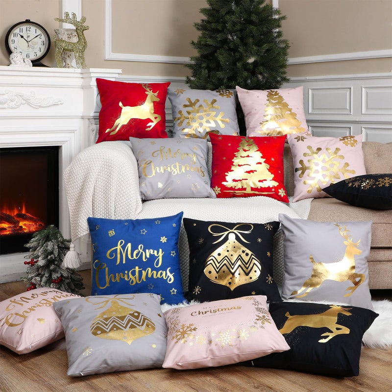 Tatuo 6 Pcs Christmas Pillow Covers Cushion Covers Decoration 18 x 18 in Christmas Pillow Cover Winter Holiday Decor Throw Pillow Case for Sofa Couch Xmas Office Bedroom Decorations(Blue  Gold) - Image 4