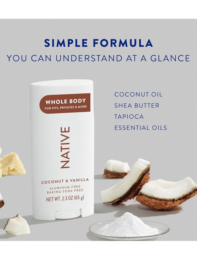 native Native Whole Body Deodorant Stick Contains Naturally Derived Ingredients, Deodorant for Men and Women | 72 Hour Odor Protection, Aluminum Free with Coconut Oil and Shea Butter | Coconut & Vanilla  - Image 2