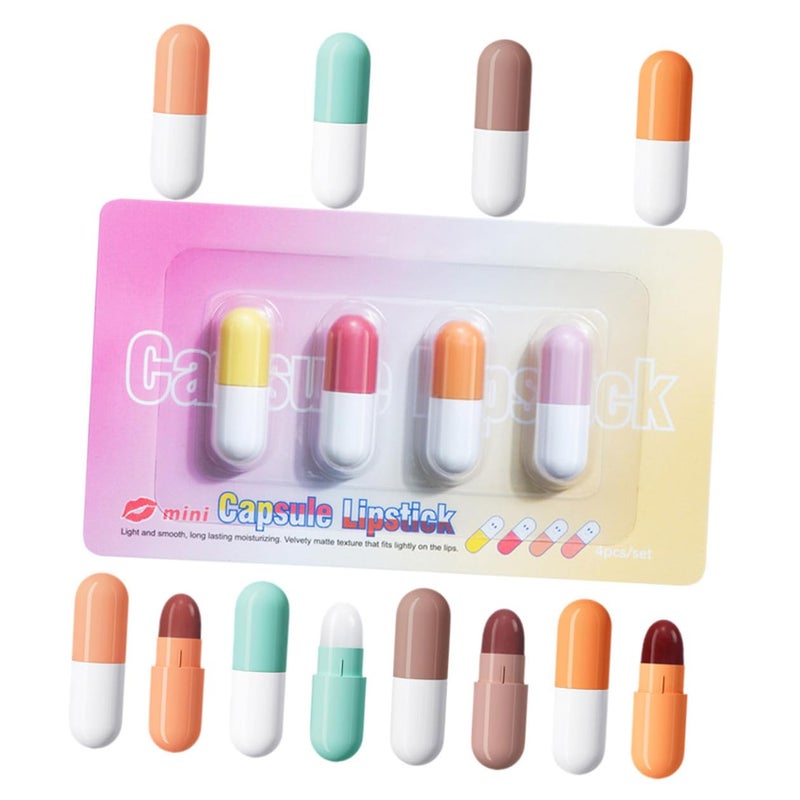 Matte Lipstick Set 4pcs Mini Capsule Lipsticks Assorted Colors for Women Korean Makeup Makeup Travel Lip Gloss and Lip Plumper Random Color - Image 1