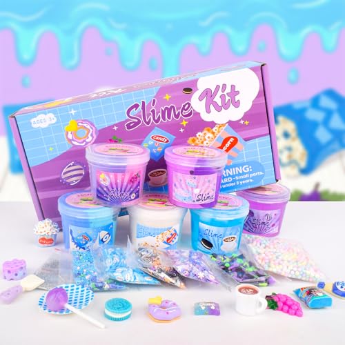 Rowecvce 6 Pack Snacks Slime Kit for KidsCloud Butter Clear Slimes Blue Purple Snacks Slime Soft and NonSticky Party Favors Goodie Bag Stuffers Classroom Rewards Birthday Gifts for Girls Boys - Image 5