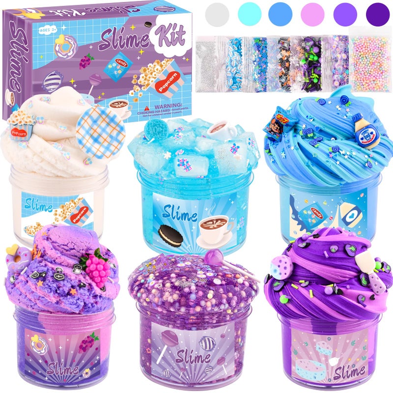 Rowecvce 6 Pack Snacks Slime Kit for KidsCloud Butter Clear Slimes Blue Purple Snacks Slime Soft and NonSticky Party Favors Goodie Bag Stuffers Classroom Rewards Birthday Gifts for Girls Boys - Image 3