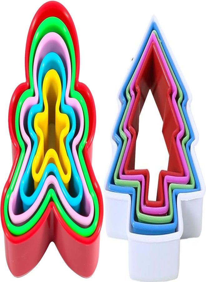 Bake House Two Side Gingerbread Man and Christmas Tree Shape Cookie Cutters,Biscuit Cutters and Fondant Cake Cutters, Set of 5 PCS, Each Assorted Color - Image 1