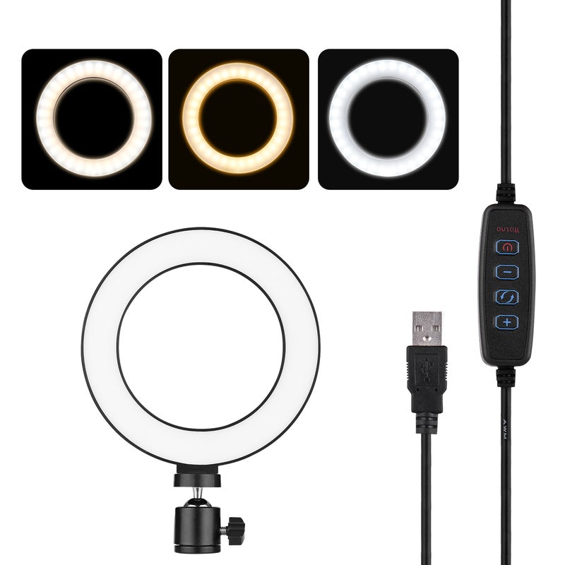 Loquat 6 Inch Mini LED Ring Light with Telescopic Stand Black - Image 2