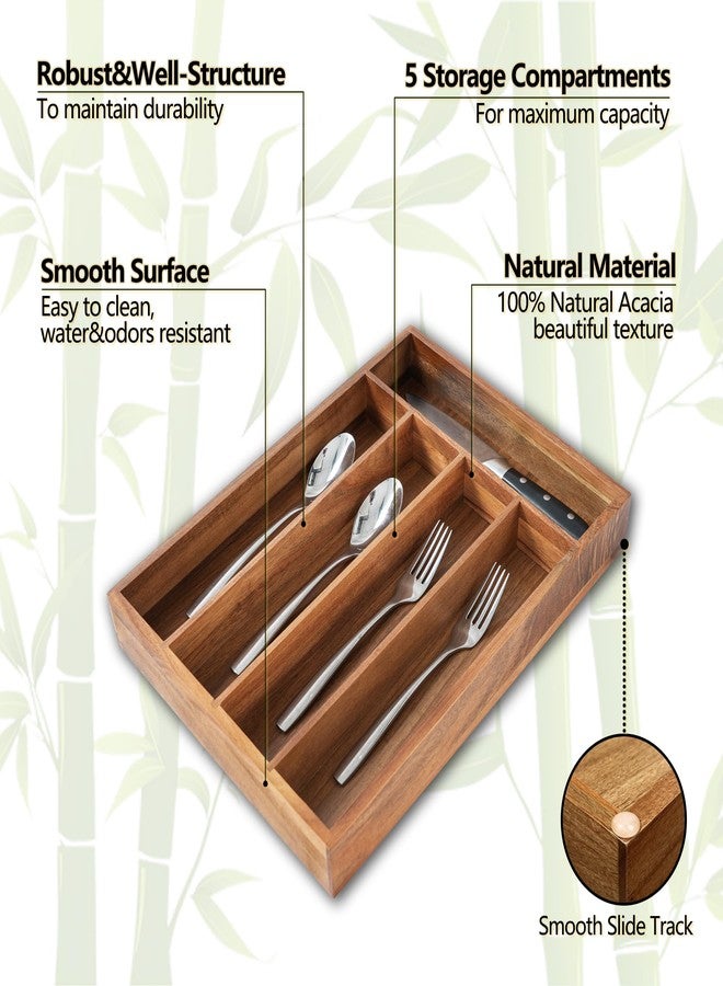 SUNBREATH Silverware Organizer, 10 Inch Utensil Organizer Kitchen Drawer Organizer Acacia Silverware Holder Cutlery Tray Organizer in Drawer Flatware Organizer Tray(5 slots, Acacia） - Image 3