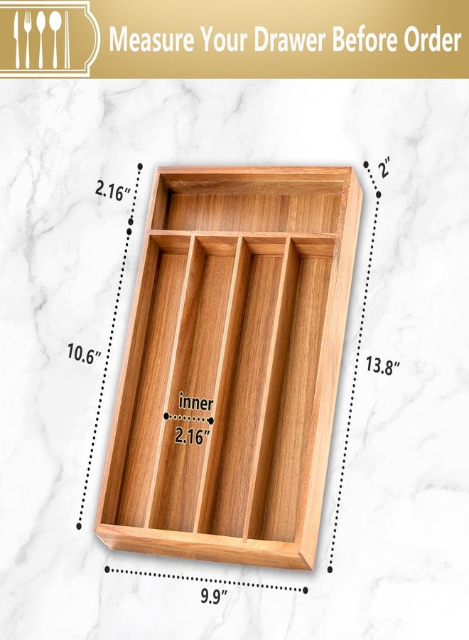 SUNBREATH Silverware Organizer, 10 Inch Utensil Organizer Kitchen Drawer Organizer Acacia Silverware Holder Cutlery Tray Organizer in Drawer Flatware Organizer Tray(5 slots, Acacia） - Image 2