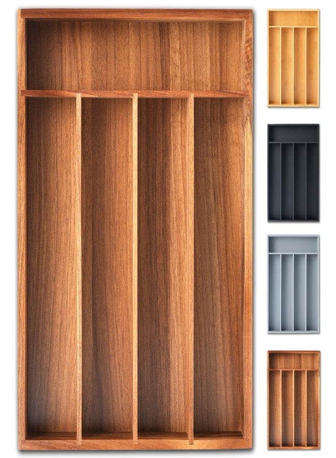 SUNBREATH Silverware Organizer, 10 Inch Utensil Organizer Kitchen Drawer Organizer Acacia Silverware Holder Cutlery Tray Organizer in Drawer Flatware Organizer Tray(5 slots, Acacia） - Image 1