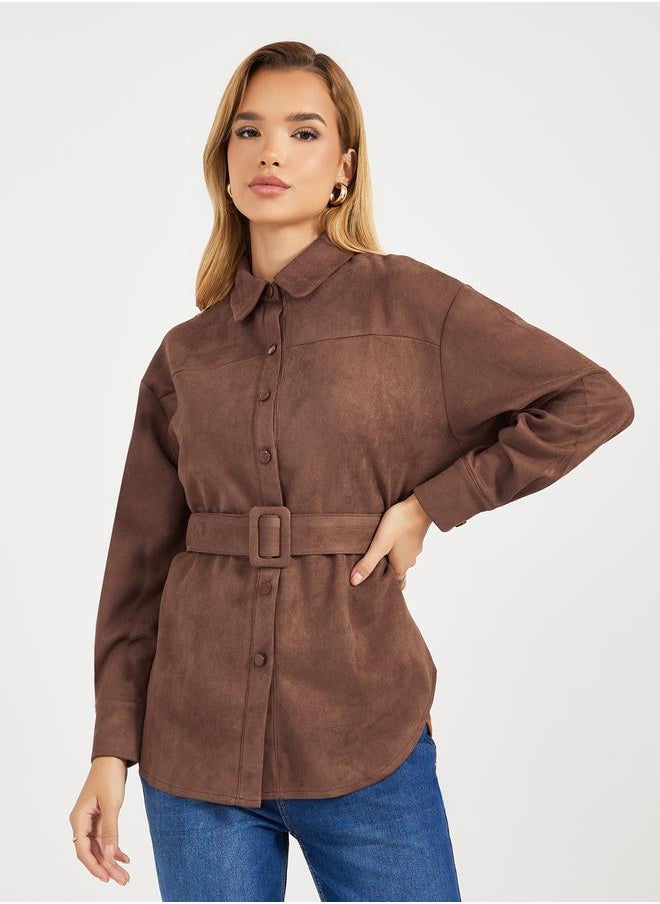 Suede Look Relaxed Fit Belted Shirt - pzsku/Z95B981CE71A245EC456DZ/45/_/1732386351/663cb070-1142-48d9-bb43-11de9fae0078