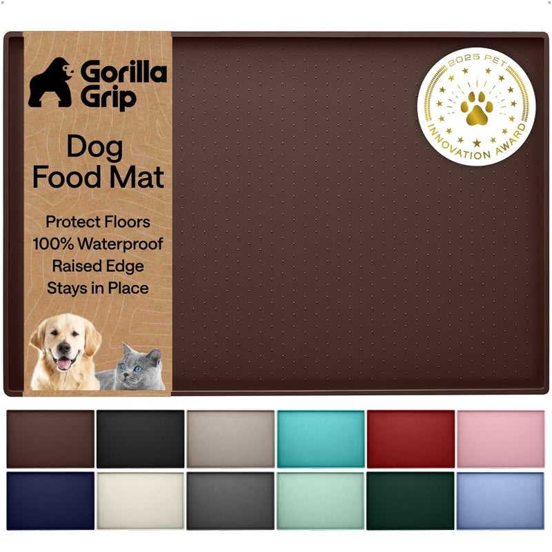 GORILLA GRIP 100 Waterproof Raised Edge BPA Free Silicone Pet Feeding Mat Dog Cat Food Mats Contain Spills Protects Floors Placemats for Cats and Dogs Water Bowl Pets Accessories 23x15 Brown - Image 2