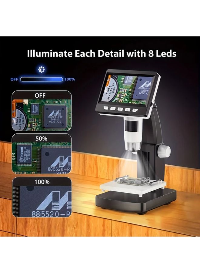 White And Black 4.3 Inch Digital Microscope With Screen 1000X Magnification For Coin Inspection - Image 2