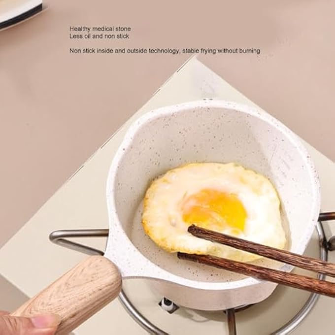 BROLEO Nonstick Sauce Pan Small Soup Pot Mini Milk Pot Pan With Pour Spout Nonstick Small Cooking Pot Frying Pot Maifanstone Melting Pot For Induction Electric Gas Stoves White - Image 5