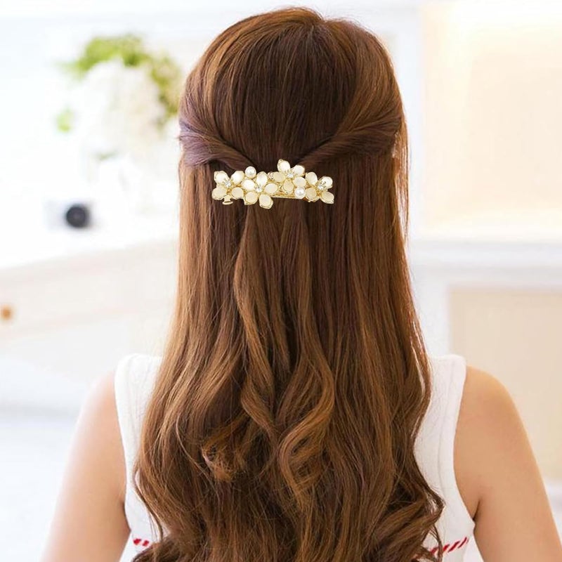 M'AYCREATE MAYCREATE® 3Pcs Floral Hair Clips for Girls Women, Stylish Clip Hair Accessories for Woman, Metal French Barrettes, Opal Embellishment Hair Pins, Mother's Day Gift - Image 5
