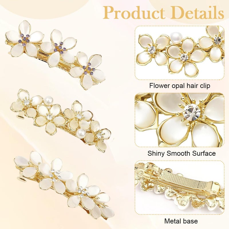 M'AYCREATE MAYCREATE® 3Pcs Floral Hair Clips for Girls Women, Stylish Clip Hair Accessories for Woman, Metal French Barrettes, Opal Embellishment Hair Pins, Mother's Day Gift - Image 3