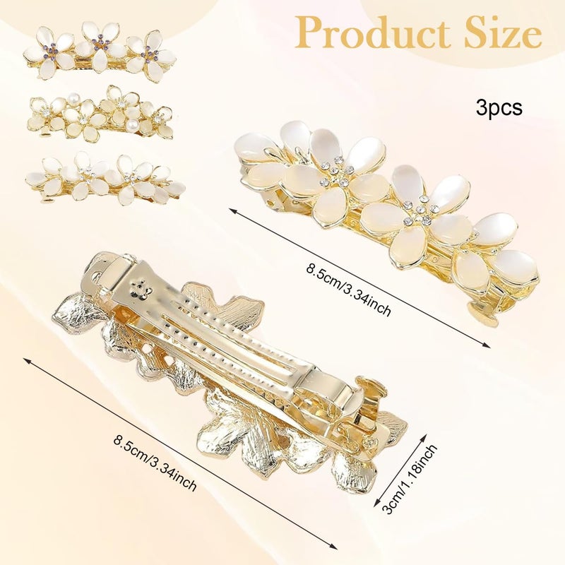 M'AYCREATE MAYCREATE® 3Pcs Floral Hair Clips for Girls Women, Stylish Clip Hair Accessories for Woman, Metal French Barrettes, Opal Embellishment Hair Pins, Mother's Day Gift - Image 2