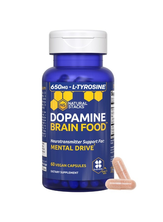 ناتشورال ستاكس مغذاء الدماغ لمنشط الدوبامين – مكمل L-تايروزين بكمية 650 ملغ – مكمل الدوبامين لتحسين التركيز والدوافع العقلية – يدعم الطاقة العقلية – دعم الناقلات العصبية بفيتامينات المجموعة ب – 60 كبسولة - Image 1