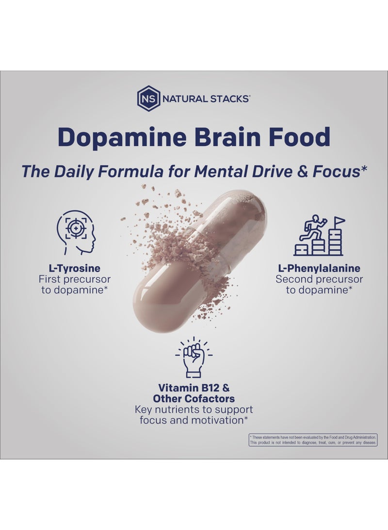 ناتشورال ستاكس مغذاء الدماغ لمنشط الدوبامين – مكمل L-تايروزين بكمية 650 ملغ – مكمل الدوبامين لتحسين التركيز والدوافع العقلية – يدعم الطاقة العقلية – دعم الناقلات العصبية بفيتامينات المجموعة ب – 60 كبسولة - Image 2