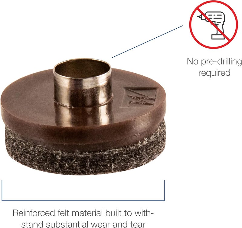 SoftTouch 78 Round NailOn Felt Furniture Glides  Surface Protection for Wooden Furniture Brown 48 Pack - Image 2