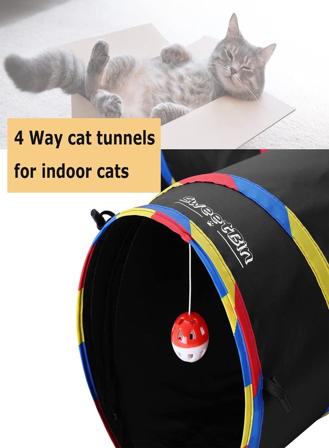 SweetBin 4 Way Large Cat Tunnels for Indoor Cats - 10" Diameter & 47" Long Play Tunnel Toy - Cat Tube with Play Ball & Mouse Toy - Interactive Peephole (Black) - Image 3
