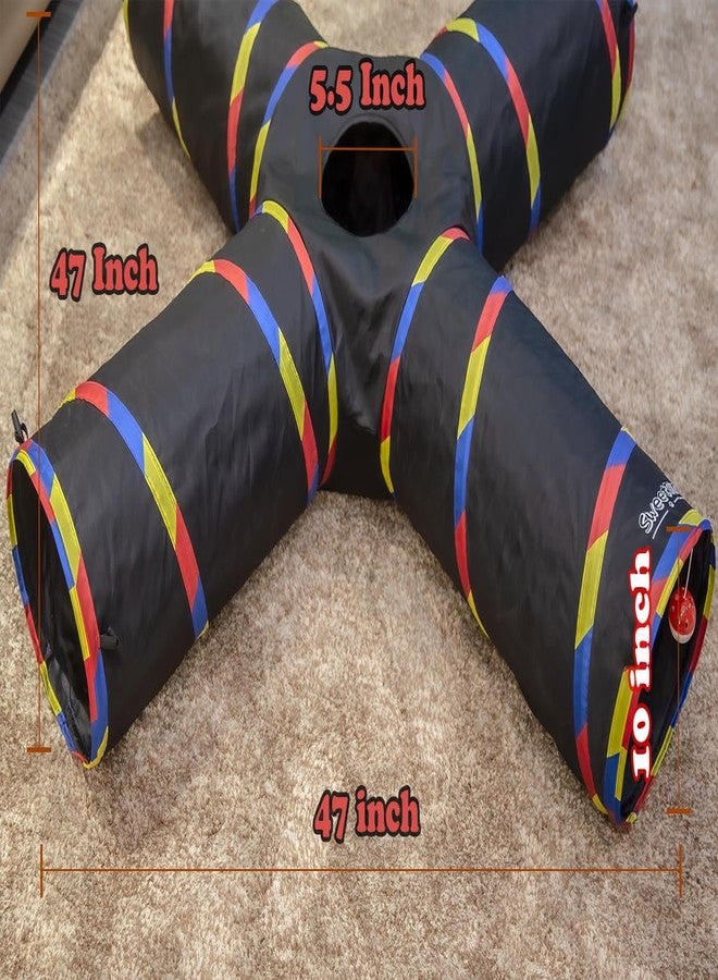 SweetBin 4 Way Large Cat Tunnels for Indoor Cats - 10" Diameter & 47" Long Play Tunnel Toy - Cat Tube with Play Ball & Mouse Toy - Interactive Peephole (Black) - Image 2