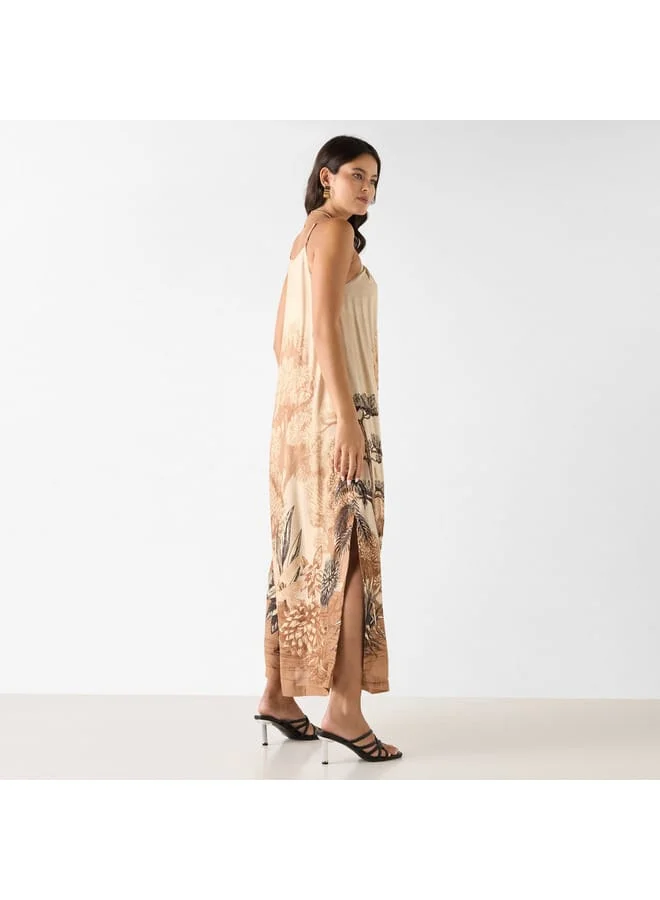 Iconic Iconic Embellished Sleeveless Linen Blend Dress with Slit