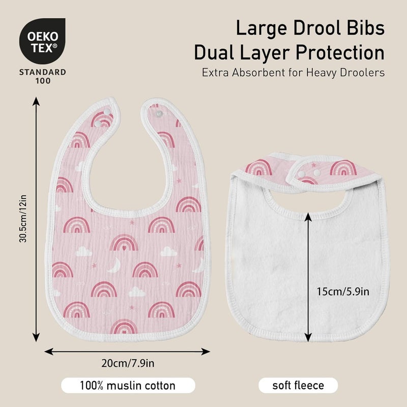 Muslin Drool Bibs for Boys Girls 6 Pack - Adjustable Baby Bibs for Drooling and Teething (Rosie Rainbow) - Image 4