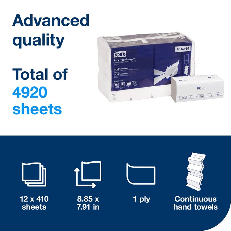 Tork PeakServe Continuous Hand Towel White H5, Advanced, Compressed, 12 x 410 sheets, 105065 - Image 2