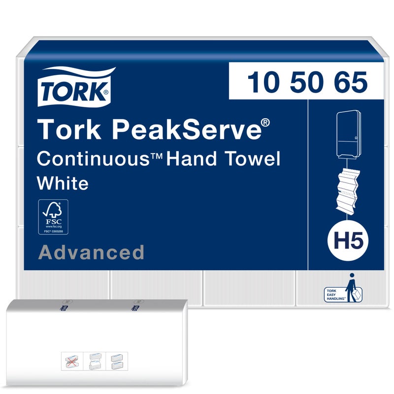 Tork PeakServe Continuous Hand Towel White H5, Advanced, Compressed, 12 x 410 sheets, 105065 - Image 1